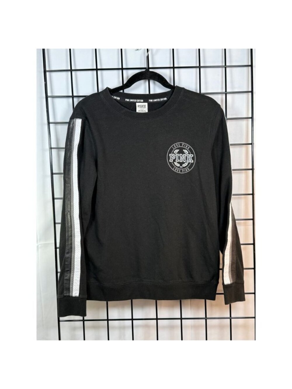 PINK Victoria's Secret Limited Edition Crew Sweatshirt Womens A Black Varsity‎